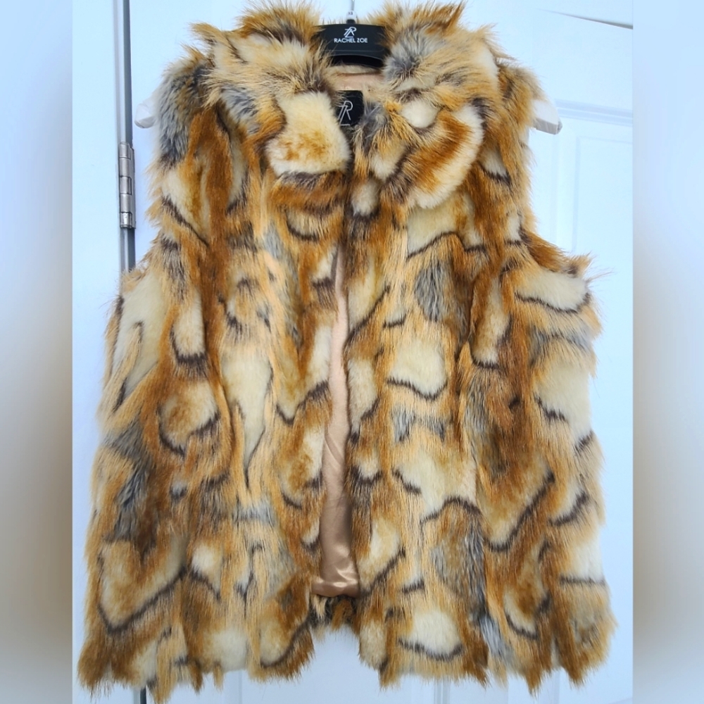 Rachel Zoe, Faux Fur Vest, Color-Caramel, Size XS